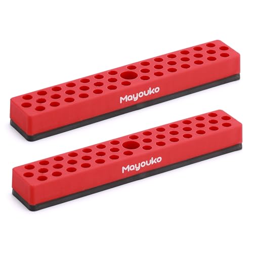 Mayouko 1/4" Magnetic Hex Bit Holder Rack Organizer, 43 Holes, 1/4-Inch Drill Bit Holder, Red, 2 Racks, Magnetic Bit Holder with Magnet Base for Screwdriver Bits - color: Red-2packs