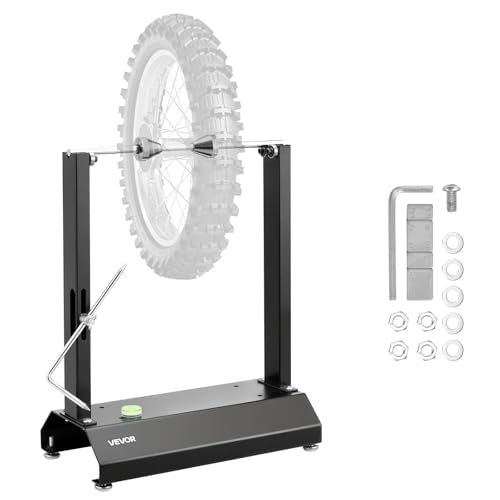 VEVOR Motorcycle Wheel Balancer, Tire Balancer & Truing Stand with Adjustable Centering Cones and Truing Pointer, Balancing Tools for Sport & Dirt Bikes, Hollow Axle Wheels - style: Hollow Axle