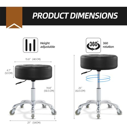 Ainilaily Rolling Stool with Wheels Adjustable Height, Roller Stool for Massage Medical Tattoo Spa Heavy Duty Swivel Desk (Super Thick Cushion, Black) - color: Black