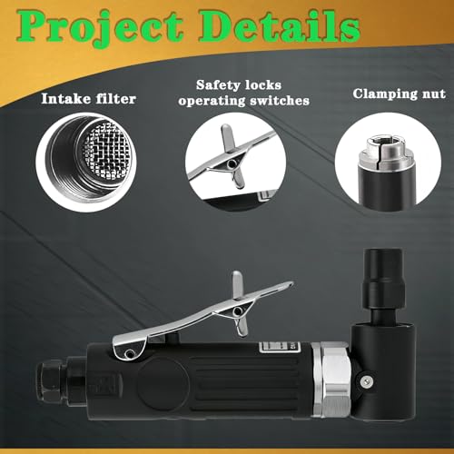 Air Angle Die Grinder,1/4 pneumatic Right Angle Die Grinder, 20000 RPM, 90 degree pneumatic rotation, For grinding, cutting, polishing, weld repair, and deburring, including 1/4 &1/8Collets Included