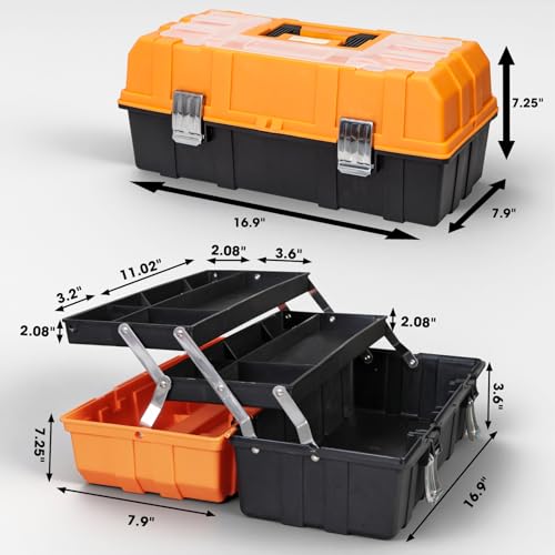 Torin 17-Inch Plastic Tool Box,3-Tiers Multi-Function Storage Portable Toolbox Organizer, Black/Orange ATRJH-3430T - style: 17 inch plastic toolbox