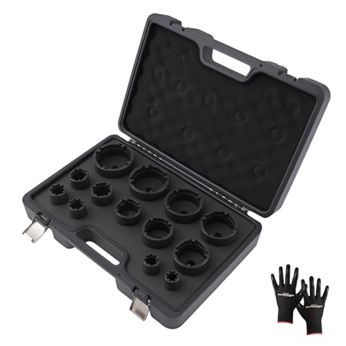 maXpeedingrods 13Pcs Grooved Lock Nut Socket Set with Internal Teeth 1/2'' Drive, Spindle Nuts Socket Kit Ball Joints Axle Locknut Remove Install Locking Hub Socket for KM KML HM HML HMLL Groove Nut