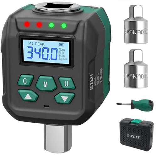 1/2" Digital Torque Wrench Adapter 7.5-250 ft-lb (10-340 Nm) | ±2% Accuracy, with 1/4"&3/8" Adapters, Buzzer & LED Alerts, Working with Ratchet Wrench, Breaker Bar