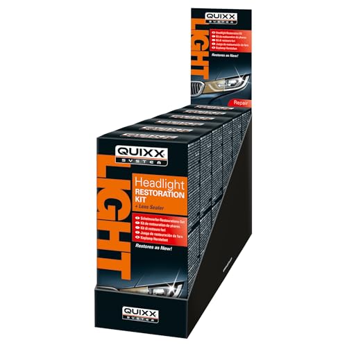 QUIXX QHRK1 Reliable Headlight Restoration Kit, Includes 50g Headlight Polish, 30ml Sealing, Sanding & Polishing Block, 12 Abrasive Papers and 4 Polish Cloths, Can Save a Vehicle from an MOT Failure, Increase Safety - style: Headlight Restoration Kits