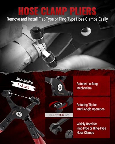Reywoo Fuel Line Pliers Set, 7 pc Disconnect Set | W Fuel Line/Hose Clamp/Removal Pliers, Electrical Disconnect/ 30° Push Pin Tools, Trim Panel Clip Remover & 9" Filter Caliper