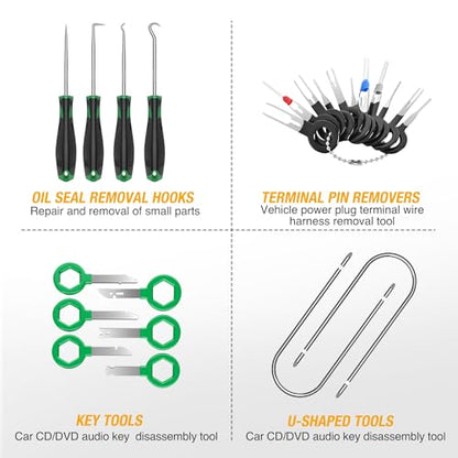 GOOACC 88Pcs Trim Removal Tool, Auto Push Pin Bumper Retainer Clip Set Fastener Terminal Remover Tool Adhesive Cable Clips Removal Kit Car Panel Radio Removal Auto Clip Pliers, Green - color: 88Pcs Clips Removal Kit Green