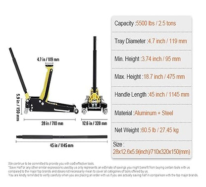 Hydraulic Jack, Car Jack 1.5-3 Ton Floor Jack Aluminum&Steel Racing Jack W/Single Pistons Quick Lift Pump Tire Chan Lifting Repair Tool(2.5 Ton) - size: 2.5 Ton