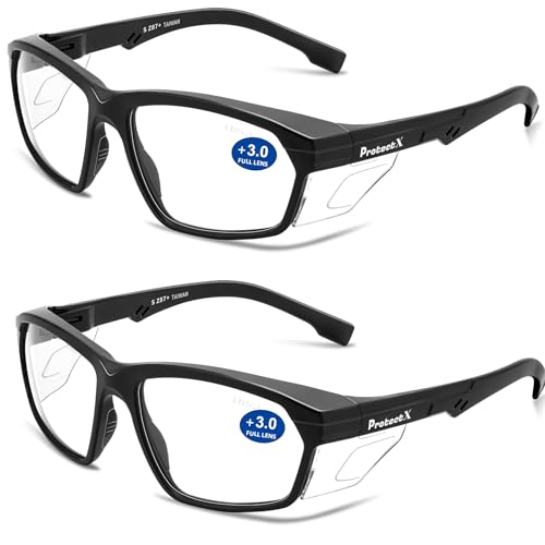 ProtectX Classic Safety Glasses, Anti-Fog Scratch Resistant Lenses, Protective Eyewear for Work, Indoor/Outdoor, ANSI Z87.1 - color: Voyager Reading 3.0 - 2 Pack