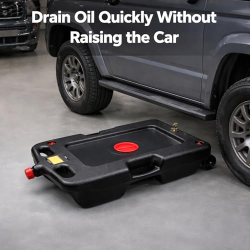PONO 15 Gallon Low Profile Oil Drain Pan, 58‑Quart Automotive Drain Container with Seal Cap & Carry Handles Heavy Duty Oil Change Pan Fit for Cars, SUVs, Trucks, Motorcycles, ATVs