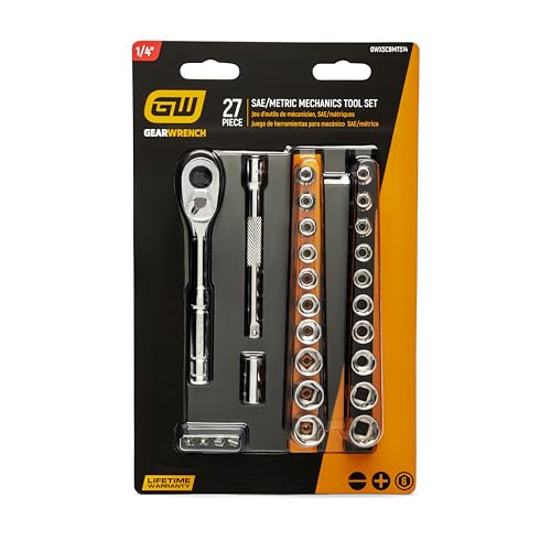GEARWRENCH Mechanics Hand Tool Set, 27 Pc, 1/4 in Drive, Socket Rail and Bit Holder, Metric/SAE | GWXSCBMTS14 - size: 27 Piece, style: SAE/Metric