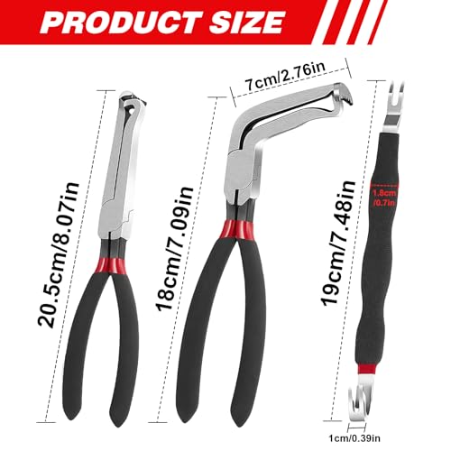 Electrical Disconnect Pliers Set, Automotive Electrical Connector Removal Tools with Straight & 60 Degree, Fuel Line Disconnect Tool Set for Push Tab and Fuel Line Clip Removal (3 PCS)