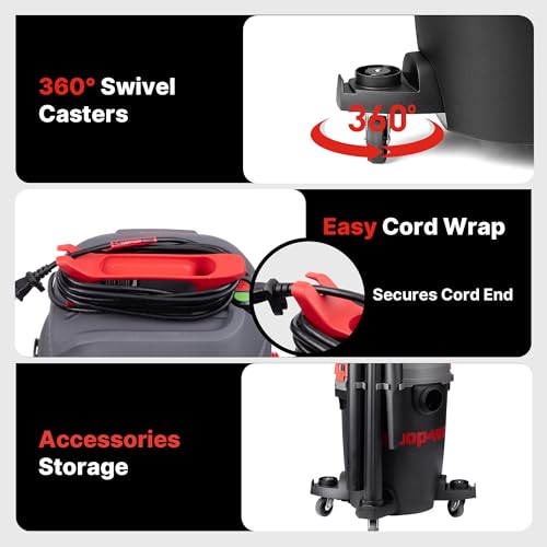 Shop-Vac 6 Gallon Ultra Quiet Shop Vacuum Wet and Dry, 4.5 Peak HP, 5430541 | Powerful Wet/Dry Vacuum with Attachments, 1-7/8 In. x 7 Ft Hose, 15 Ft Cord, Ideal for Jobsite, Garage, Workshop & Home