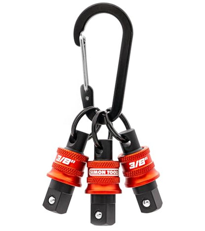 Simon tools Socket Holder Keychain 3pc - 3/8 Socket Organizer with Quick Release and Clip - Perfect Impact Wrench and Toolbox Accessories for Construction Workers, Linemen, Mechanics and Carpenters - size: 3/8"