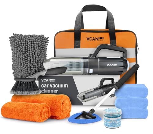 VCANENERGY Car Cleaning kit, Car Interior Detailing kit with 10000pa Car Vacuum Cleaner, Wheel Brush, Windshield Cleaner Tool, Microfiber Towel, Wash Mitt, Interior and Exterior Car Wash kit with Bag - size: 17 PCS