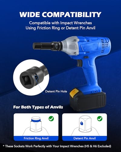 Orion Motor Tech Hex Allen Bit Sockets, 8pc 1/2" Drive Impact Allen Bit Socket Set with H5 H6 H8 H10 H12 H14 H17 & H19 Sockets, Cr-Mo Steel Impact Metric Allen Socket Set for Socket Head Cap Bolt - style: Hex Allen Bit Socket Set