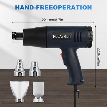 Heat Gun for Crafting, 1800W Handed Hot Air Gun 122°F-1202°F, 5.25FT Ultra-Long Cable Portable Heat Gun with Stand and Power Cord for Shrinking Wrapping PVC, DIY Embossing and Drying Paint (Black)