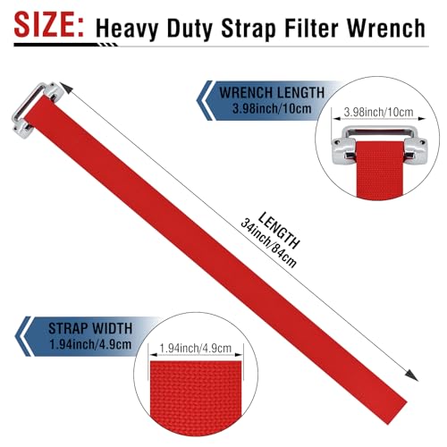 Heavy-duty oil filter wrench, Oil filter removal tool, 3/8 & 1/2 in Drive | Fits filters up to 9 in (229 mm), with a flexible nylon strap for narrow engine bays and tight service spaces