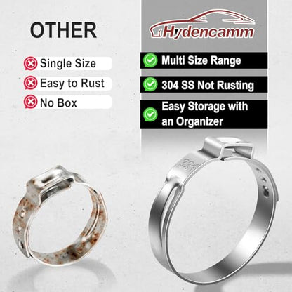370PCS 15 Sizes Single Ear Hose Clamps, 304 Stainless Steel | 5.3-33.1mm Crimp Hose Clamps, Stepless Adjustable Cinch Clamps for Automotive, Home Appliance Line, Plumbing and Industrial - size: 5.3-33.1mm, style: 370PCS 15 Sizes