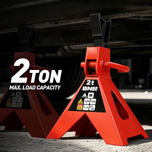 DNA Motoring 1 Pair Jack Stands, 2 Ton (4400 lbs) Capacity Car Lifting Stand, Adjustable Height Car Jack Stands for Cars, Sedans, Small Vehicles, SUV, TOOLS-00681-RD - style: 2 Ton Red