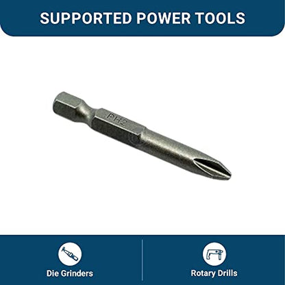 Benchmark Abrasives 1/4 Inch Hex Anti Slip Phillips Insert Screw Head Screwdriver Bits, Rotary Drill Bits for Repairing Electronics, Automotive Parts, Furniture (50 Pack) - (PH2 x 2") - size: PH2 x 2"