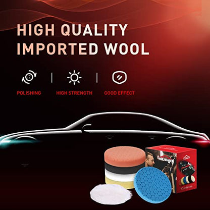6" Buffing Polishing Pads, 6Pcs 6.5inch 150mm for 6 Inch Backing Plate, Compound Buffing Sponge Pads and Woolen Pads Cutting Polishing Pad Kit for Car Buffer Polisher (Honeycomb Structure) - size: 6 inch