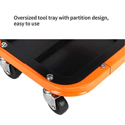 Heavy Duty Rolling Shop Stool, Mechanics Chair with Wheels, 400 LBS | Rolling Stool for Garage with Casters, Mechanics Roller Seat with Segmented Tool Tray and Comfortable Leather Cushion