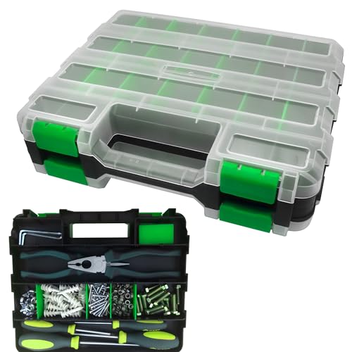Tools Organizer Box Small Parts Storage Box 50-Compartment Double Side Hardware Organizers with Removable Plastic Dividers for Screws, Nuts, Nails, Bolts, Green - color: Green