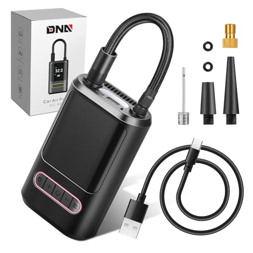 DNA MOTORING Tire Inflator Portable Air Compressor, 150PSI Cordless Air Pump for Car, Bike, Motorcycle, Ball, Electric Bike Tire Pump with Pressure Gauge, LED Light, Pink, TOOLS-00678-PK - style: PLUS pink