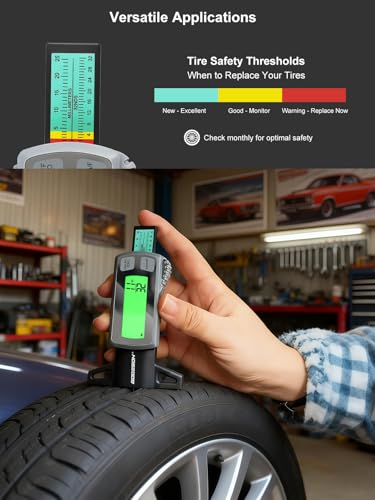 GODESON Tire Tread Depth Gauge,Rechargeable Digital Tire Depth Gauge - USB-C,3-Unit Switch (mm/Decimal/Fraction Inch), Backlit LCD Display, Auto Power Off, 0-32NDS for Car/SUV/Truck Wear Measurement