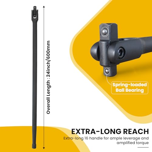 24" Breaker Bar 1/2" & 3/8" Dual Drive 360 Rotatable Head 600Nm Torque | 360 Rotatable Head 24" Breaker Bar 1/2" & 3/8" Dual Drive 600Nm Torque Chrome Vanadium Steel