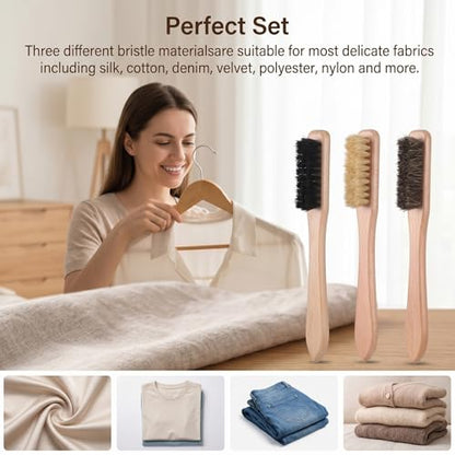 Gjinxi 3pcs Wood Laundry Stain Brush Set Tough Stain Remover Boar Bristle Brushes for Cleaning Clothes Furniture Fabric Leather Sofas Knits Cotton Linens Shoes Car Seats Boots Bags Hat Cashmere Wool