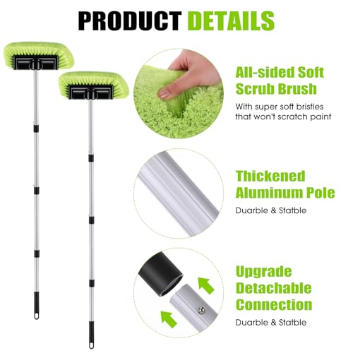 2 Pack 58 Inch Extendable Car Wash Brushes, Soft Bristled Scratch Free Cleaning System with Long Handle, Universal Cleaning Tool Set for Vehicles Home Windows Tires Snow Removal (Green) - color: Green