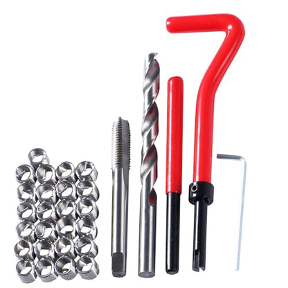 30pcs Thread Repair Kit M8 x 1.25 mm Thread Insertion Metric Striped Thread Repair Drill Tap Hand Tool Kit Helicoil Inserting Tool Thread Recovery Kit