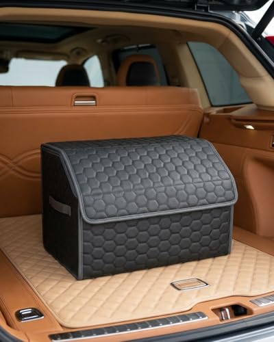 Owleys Cargo Organizer 17.7" - Compact Storage Totes with Lids for SUV, Sedan or Truck - Durable Car Crate for Travel Essentials - Black - color: Black 17