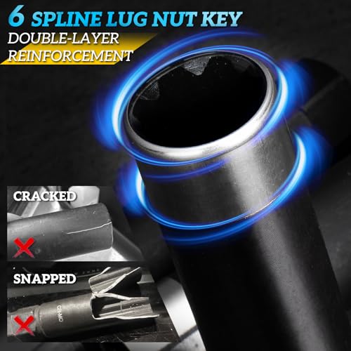 6 Spline Lug Nut Socket Set, 2 Piece | 41/64" & 45/64", M12x1.25/M12x1.5 Spline Lug Nuts, Jeep, GMC Compatible, Hard Case Included, Double Layer Reinforcement