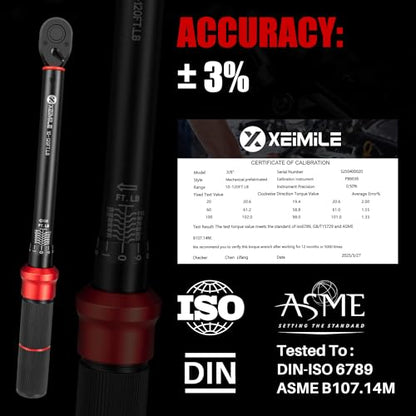 3/8-Inch Drive Click Torque Wrench-10-120 Ft-Lb for Car Motorcycle | Dual-Direction Adjustable Torque Wrench(13.6-162.6Nm), 72T Dual Range Scales, High 3% Precision for Bike,Wheel Machinery DIY - size: 3/8"DR.10-120 FT-LB