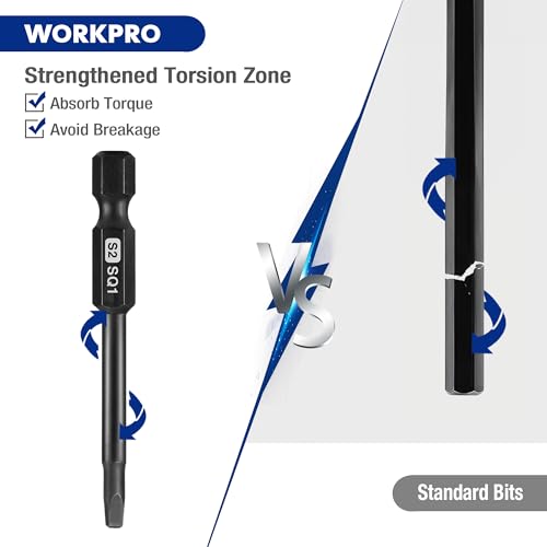 WORKPRO 10pcs Square Bit Set, CNC Machined S2 Steel Magnetic Screwdriver Bits Set, 1/4 Inch Hex Shank Driver Bits, 2.3 Inch Long Screwdriver Bits Set with Storage Box - color: Square