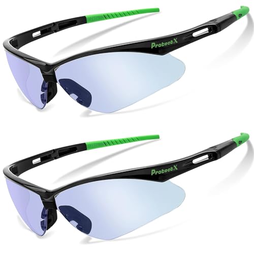ProtectX Safety Glasses for Men & Women, Safety Sunglasses with Anti-Fog Scratch Resistant Lenses, Non-Slip Grips, ANSI Z87.1 - color: Evergreen Blue Light 2 Pk