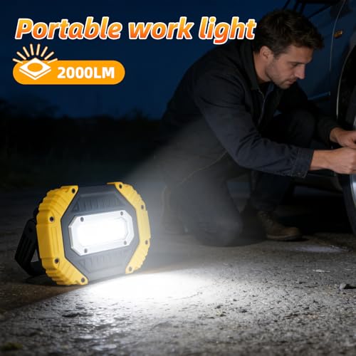 20W Rechargeable Work Light, 2000LM Super Bright Portable LED Flood Light, 7 Modes with Power Indicator, 180° Adjustable Stand Magnetic Base for Job Site, Car Repair, Camping, Outdoor - size: 5.75 inches