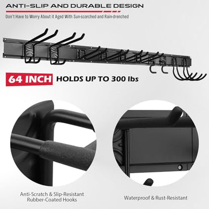 SEDY 64" Heavy Duty Garage Storage Tool Organizer Wall Mount - Tool Rack with Adjustable Hooks, Anti-Rust, 300lbs Capacity - Easy Installation (4 Racks, 10 Hooks, 3 Straps) - style: 64" Garage Wall Organizer (4 Panels, 10 Hooks, 3 Straps)