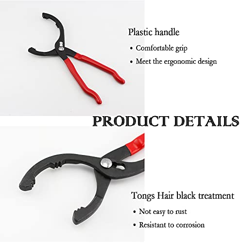 Salior 12'' Oil Filters Removal Specialty Tool Oil Filter Wrench,3-Position Adjustable+15°Bent Angle Head Design Oil Filter Pliers For 45-150mm Engine Filters,Conduit,Fittings, Red