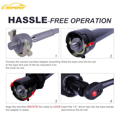 Inner Tie Rod Removal Tool Kit, Inner Tie Rod Tool Set with 12 Crowfoot Adapters 1/2 Inch Drive Tube for Tie Rods Remove & Install Cars