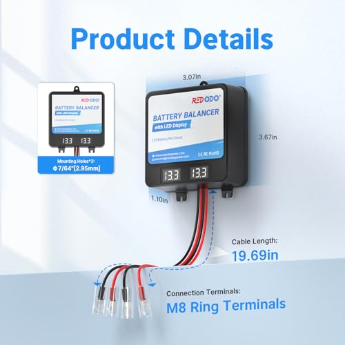 Redodo Battery Balancer 24V(2 * 12V) Battery Equalizer with LED Display, Supports for LiFePO4/Lead Acid/Gel Battery,Perfect for Home, RV, Solar, Trolling Motor、Off-Grid
