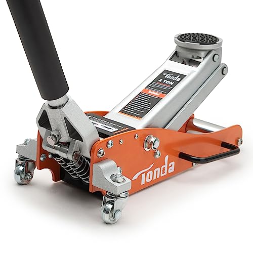 TONDA Low Profile Floor Jack, 2 Ton Aluminum and Steel Hydraulic Car Jack with Dual Pump System, Rapid Lift, Orange - color: 2T Orange