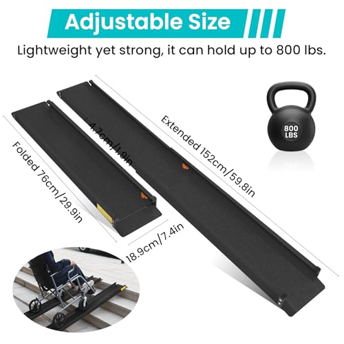Wheelchair ramp 5FT, Lightweight, Retractable and Portable, can be Used for Wheelchair ramps, Comes with a Handbag-Black - size: 5FT