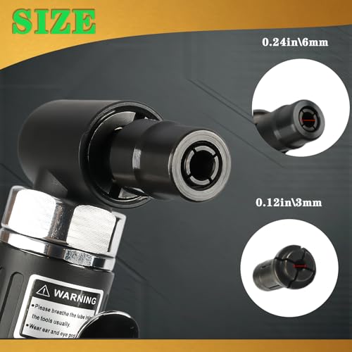 Air Angle Die Grinder,1/4 pneumatic Right Angle Die Grinder, 20000 RPM, 90 degree pneumatic rotation, For grinding, cutting, polishing, weld repair, and deburring, including 1/4 &1/8Collets Included