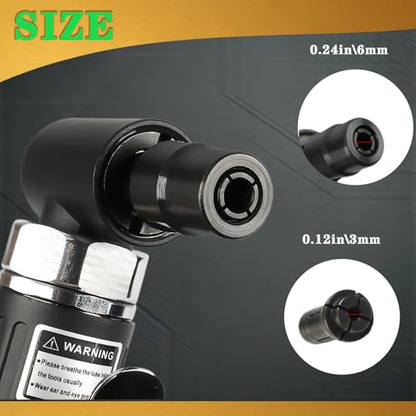 Air Angle Die Grinder,1/4 pneumatic Right Angle Die Grinder, 20000 RPM, 90 degree pneumatic rotation, For grinding, cutting, polishing, weld repair, and deburring, including 1/4 &1/8Collets Included