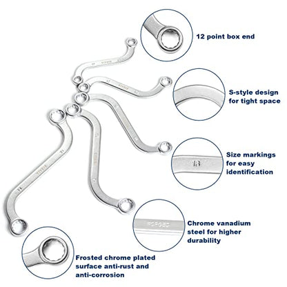 YIYEIE Offset S-Style Box End Wrench Set, 5-Piece, Chrome Vanadium Steel, 10x11mm, 12x13mm, 14x15mm, 16x17mm, 18x19mm - size: S Style Set Metric