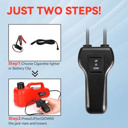 Trihelper Electric Car Jack 5 Ton 12V Hydraulic Floor Jack, 9 lbs | Fits Sedan SUV MPV Truck, Fully Automatic Lift, Wired Remote Control, Portable Storage Case, Roadside Emergency Kit - color: Red Jack Only