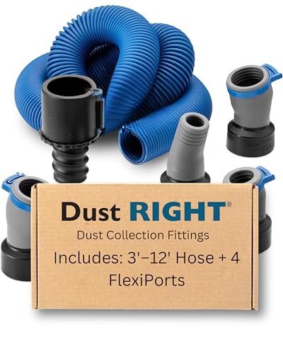 Rockler Dust Right FlexiPort Expandable Power Tool Hose Kit 3-12 Ft | Expandable Hose – Flexible Dust Collection – Dust Hose Kit – Expands 3–12 ft – FlexiPort System